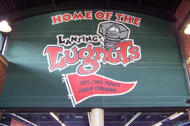 The Lansing Lugnuts logo greets fans when enter Cooley Law School Stadium. (Photo by Craig Wieczorkiewicz/The Midwest League Traveler)