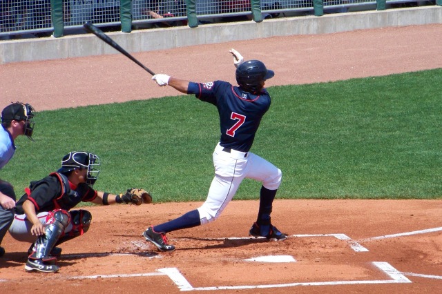 Byron Buxton connects for a hit.